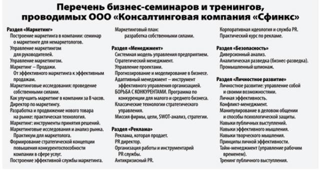 Перечень семинаров ООО "ККС" (рекламный блок) Перечень семинаров ООО "ККС" (рекламный блок)