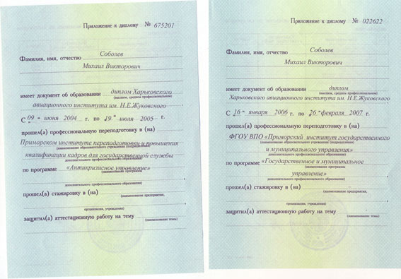 Вкладыш - 2, к диплому ГМУ